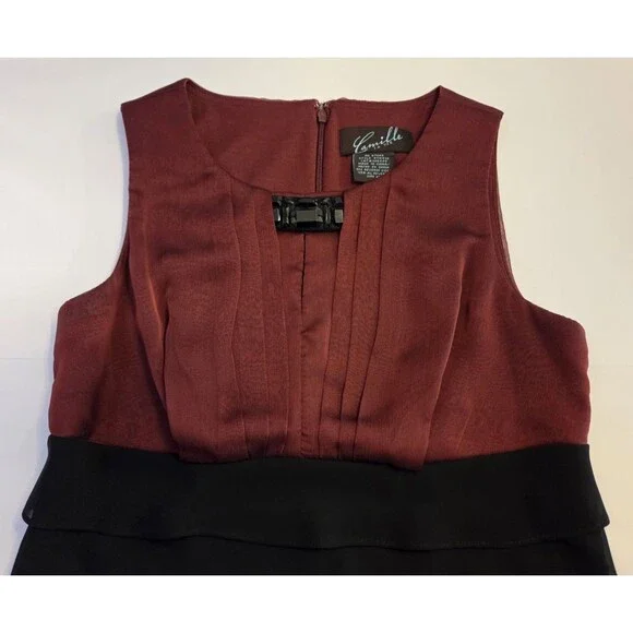Camille La Vie Red Black Tiered Chiffon Dress Women’s 6P Sleeveless Cocktail - Picture 4 of 11